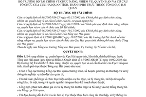 Quyết định  02/2006/QĐ-BTC chức năng, nhiệm vụ, quyền hạn cơ cấu tổ chức Cục Hải quan tỉnh, thành phố thuộc Tổng cục Hải quan sửa đổi 15/2003/QĐ-BTC
