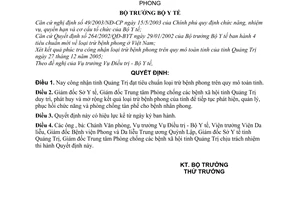Quyết định 54/2006/QĐ-BYT Quảng Trị đạt tiêu chuẩn loại trừ bệnh phong