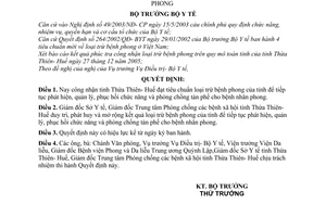 Quyết định 52/2006/QĐ-BYT công nhận tỉnh Thừa Thiên-Huế đạt tiêu chuẩn loại trừ bệnh phong