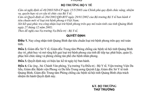 Quyết định 53/2006/QĐ-BYT công nhận tỉnh Quảng Bình đạt tiêu chuẩn loại trừ bệnh phong