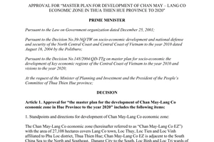 Decision 26/QD-TTG master plan development Chan May Lang Co economic zone Thua Thien Hue 2020 2016