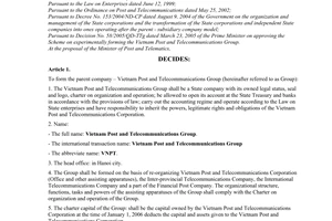 Decision No. 06/2006/QD-TTg, on forming the parent company – Vietnam Post and Telecommunications group, promulgated by the Prime Minister of Government.