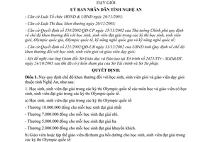 Quyết định 03/2006/QĐ-UBND khen thưởng học sinh sinh viên giỏi giáo viên dạy giỏi Nghệ An