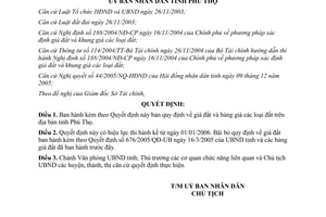 Quyết định 57/2006/QĐ-UBND giá đất và bảng giá các loại đất Phú Thọ