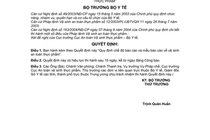 Quyết định 01/2006/QĐ-BYT chế độ báo cáo và mẫu báo cáo về vệ sinh an toàn thực phẩm