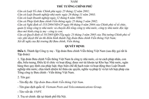 Quyết định 06/2006/QĐ-TTg thành lập công ty mẹ-Tập đoàn Bưu chính Viễn thông Việt Nam