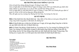 Quyết định 04/2006/QĐ-BGTVT  bảo đảm an toàn giao thông khi thi công công trình phạm vi đất dành cho đường bộ