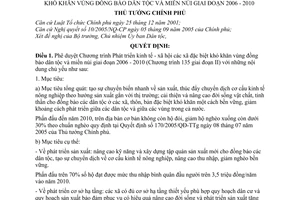 Quyết định 07/2006/QĐ-TTg Chương trình Phát triển KTXH xã đặc biệt khó khăn vùng đồng bào dân tộc miền núi 2006-2010