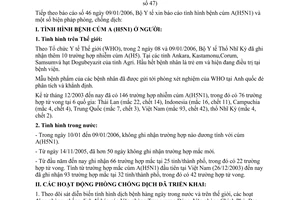 Thông báo 23/BC-BYT tình hình bệnh cúm A (H5N1) biện pháp phòng, chống dịch