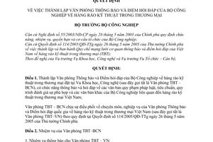 Quyết định 43/QĐ-BCN thành lập Văn phòng Thông báo Điểm hỏi đáp Bộ Công nghiệp hàng rào kỹ thuật trong thương mại