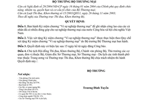 Quyết định 01/2006/QĐ-BTM  Kỷ niệm chương “Vì sự nghiệp thương mại”