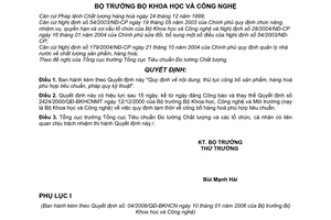 Quyết định 04/2006/QĐ-BKHCN  nội dung, thủ tục công bố sản phẩm, hàng hoá phù hợp tiêu chuẩn, pháp quy kỹ thuật thay thế 2424/2000/QĐ-BKHCNMT
