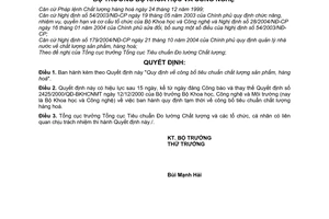 Quyết định 03/2006/QĐ-BKHCN  công bố tiêu chuẩn chất lượng sản phẩm, hàng hoá thay thế 2425/2000/QĐ-BKHCNMT