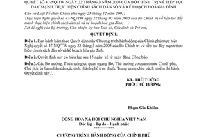 Quyết định 09/2006/QĐ-TTg Chương trình hành động Chính phủ thực hiện Nghị quyết 47-NQ/TW