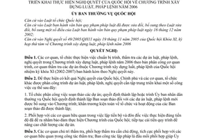 Nghị quyết 987/2006/NQ-UBTVQH11 về việc triển khai thực hiện Nghị quyết của Quốc hội về chương trình xây dựng luật, pháp lệnh năm 2006