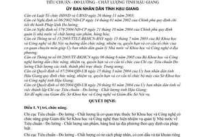 Quyết định  03/2006/QĐ-UBND chức năng, nhiệm vụ, quyền hạn, tổ chức bộ máy Chi cục Tiêu chuẩn - Đo lường - Chất lượng tỉnh Hậu Giang