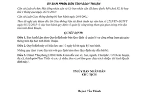 Quyết định 05/2006/QĐ-UBND quản lý xe công nông tỉnh Bình Thuận