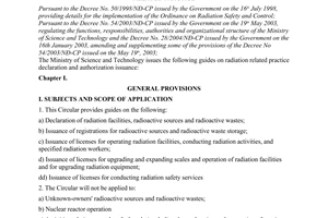 Circular No. 05/2006/TT-BKHCN of January 11, 2006, guides on declaration and authorization issuance of radiation-related practice