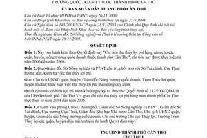 Quyết định 05/2006/QĐ-UBND-CT giao chỉ tiêu thu thủy lợi phí hàng năm cho quận, huyện, nông trường quốc doanh thuộc thành phố Cần Thơ