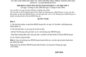 Nghị quyết 07/2006/NQ-HĐND cho thôi giữ chức Ủy viên Thường trực HĐND,thành viên Ban kinh tế - Xã hội HĐND huyện