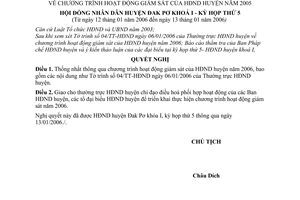 Nghị quyết 05/2006/NQ-HĐND chương trình hoạt động giám sát của HĐND huyện năm 2005