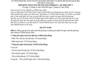 Nghị quyết 02/2006/NQ-HĐND tình hình dự toán ngân sách địa phương và phân bổ ngân sách địa phương năm 2006