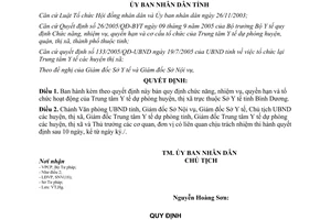 Quyết định 19/2006/QĐ-UBND chức năng nhiệm vụ trung tâm y tế dự phòng Bình Dương