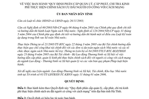 Quyết định 06/2006/QĐ-UBND phân cấp quản lý chính sách ưu đãi người có công cách mạng Hà Tĩnh