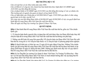 Quyết định 04/2006/QĐ-BYT Bản bổ sung Dược điển Việt Nam lần xuất bản thứ 3