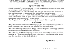 Quyết định 02/2006/QĐ-BYT chức năng, nhiệm vụ, quyền hạn cơ cấu tổ chức Trung tâm Nội tiết tỉnh, thành thuộc TW