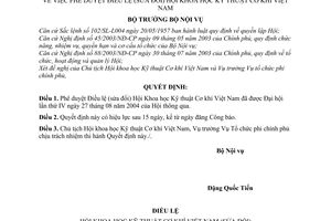 Quyết định 02/2006/QĐ-BNV Điều lệ sửa đổi Hội khoa học Kỹ thuật Cơ khí Việt Nam
