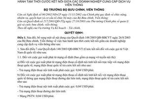 Quyết định 05/2006/QĐ-BBCVT cước kết nối giữa doanh nghiệp cung cấp dịch vụ viễn thông sửa đổi 148/2003/QĐ-BBCVT
