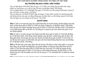 Quyết định 04/2006/QĐ-BBCVT quản lý giá sàn cước thanh toán quốc tế cước kết cuối dịch vụ điện thoại quốc tế chiều về Việt Nam