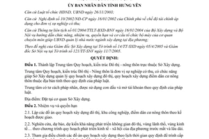 Quyết định 08/2006/QĐ-UBND thành lập Trung tâm Quy hoạch kiến trúc Đô thị nông thôn Hưng Yên