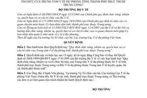 Quyết định 05/2006/QĐ-BYT chức năng, nhiệm vụ, quyền hạn cơ cấu tổ chức Trung tâm Y tế dự phòng tỉnh, thành thuộc TW