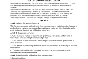 Decision No. 03/2006/QD-NHNN of January 18, 2006 on gold trading via overseas accounts