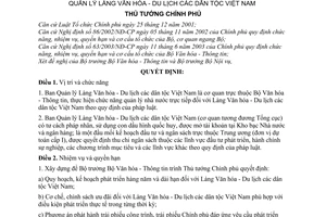Quyết định 15/2006/QĐ-TTg chức năng, nhiệm vụ, quyền hạn, cơ cấu tổ chức Ban Quản lý làng văn hóa - du lịch dân tộc Việt Nam