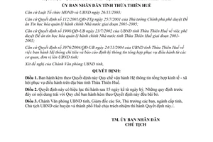 Quyết định 229/2006/QĐ-UBND vận hành Hệ thống thông tin tổng hợp kinh tế xã hội điều hành Huế