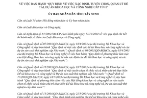 Quyết định 20/2006/QĐ-UBND quản lý đề tài dự án khoa học công nghệ Tây Ninh