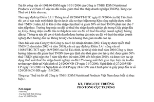 Công văn 458/TCT-ĐTNN ưu đãi miễn