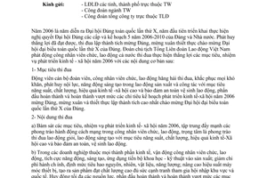Công văn 213/TLĐ phát hiện thắng lợi mục tiêu, nhiệm vụ phát triển KT-XH năm 2006