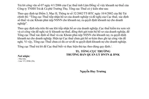 Công văn 554/TCT-DNK khoanh nợ thuế Công ty TNHH Trà & Cà phê Trường Thọ