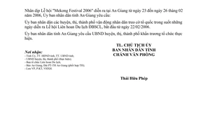 Công văn 554/UBND-KT treo cờ tổ quốc Chào mừng "Mekong Festival 2006"