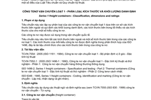 Tiêu chuẩn quốc gia TCVN 7553:2005 (ISO 668 : 1995) về Công te nơ vận chuyển loạt 1 - Phân loại, kích thước và khối lượng danh định