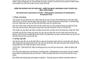 Tiêu chuẩn quốc gia TCVN 7508:2005 (EN 12517 : 1998) về Kiểm tra không phá hủy mối hàn - Kiểm tra mối hàn bằng chụp tia bức xạ - Mức chấp nhận