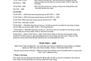 Tiêu chuẩn Việt Nam TCVN 7542-1:2005 (ISO 4531-1 : 1998) về Men thủy tinh và men sứ - Sự thôi ra của chì và cadimi từ các dụng cụ tráng men khi tiếp xúc với thực phẩm - Phần 1: Phương pháp thử do Bộ Khoa học và Công nghệ ban hành