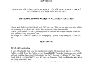 Quyết định 08/2006/QĐ-BNN chức năng, nhiệm vụ, cơ cấu tổ chức  Viện Khoa học kỹ thuật nông lâm nghiệp miền núi phía Bắc