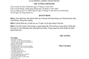 Quyết định 30/2006/QĐ-TTg Chương trình hành động Chính phủ thực hiện Luật Phòng, chống tham nhũng