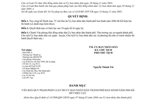 Quyết định 14/2006/QĐ-UBND Danh mục văn bản  Ủy ban nhân dân thành phố ban hành  2004  hết hiệu lực pháp luật