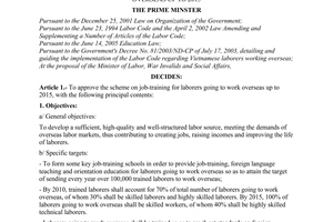 Decision No. 33/2006/QD-TTg of February 07, 2006 approving the scheme on job-training for laborers going to work overseas up to 2015